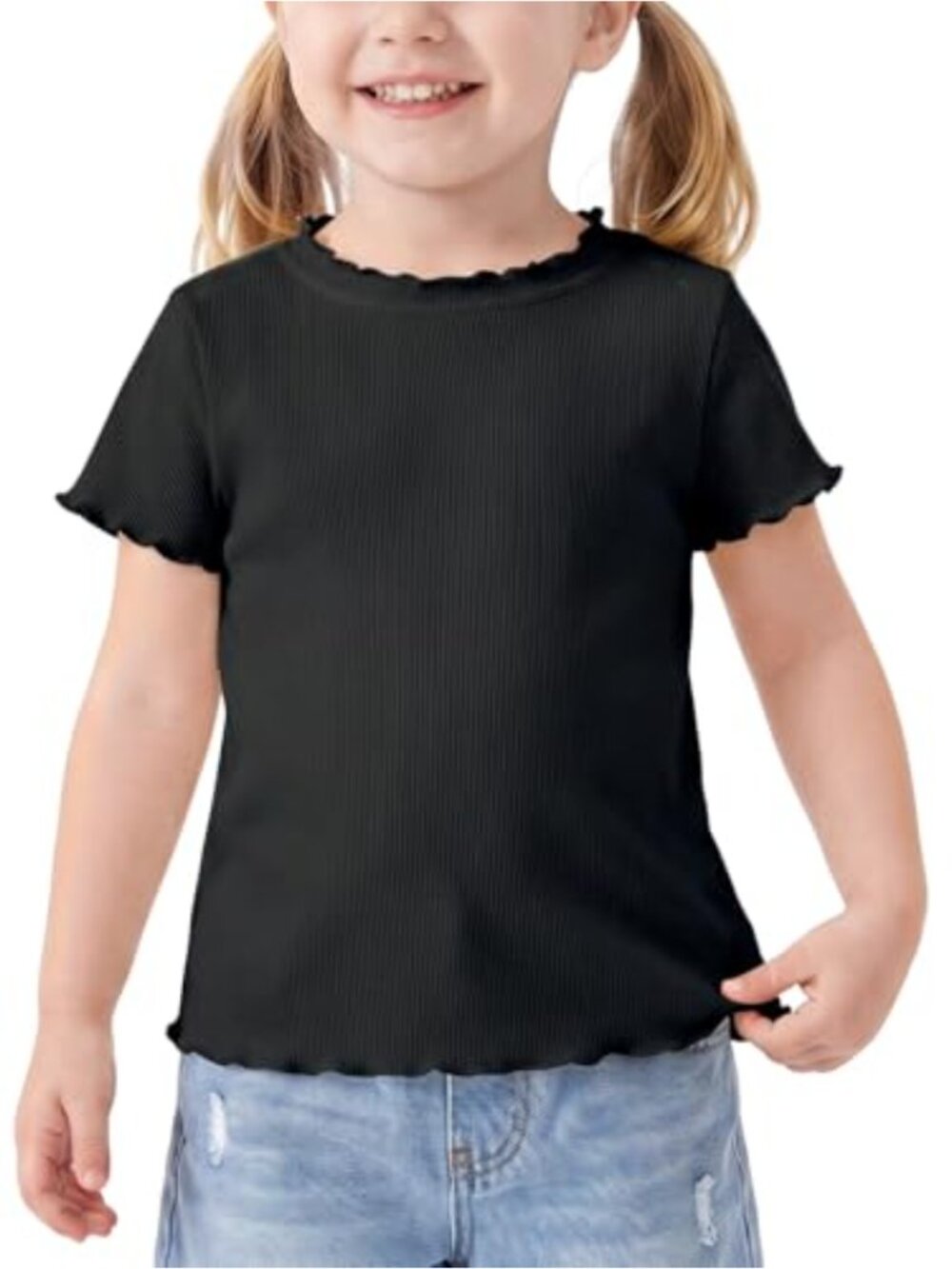 Toddler Girls Ribbed Short Sleeve Tee Lettuce Trim Lyocell Modal Spandex